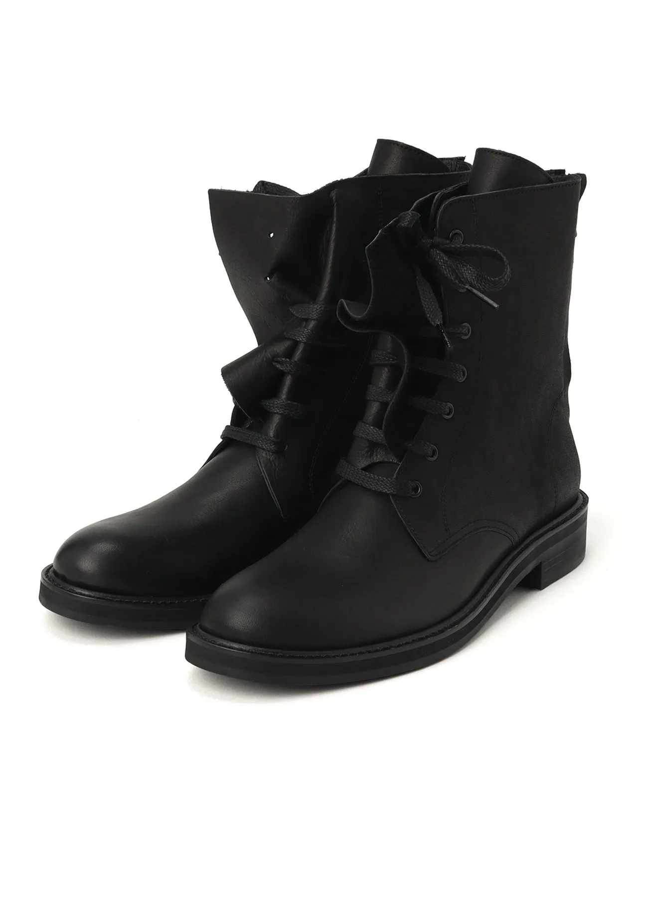 SEMI-MATTE LEATHER DRAPE BOOTS sold by Yohji Yamamoto