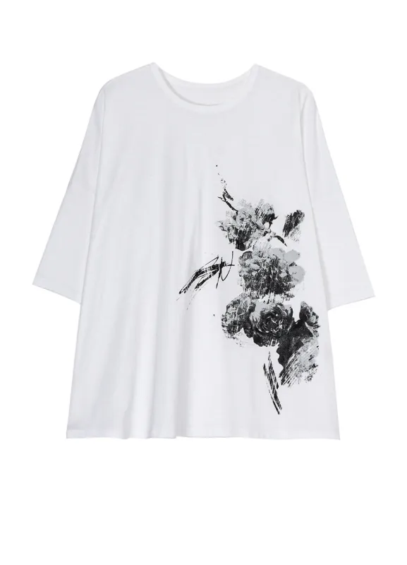 COTTON JERSEY FLOWER PRINT ROUND NECK BIG T sold by Yohji Yamamoto