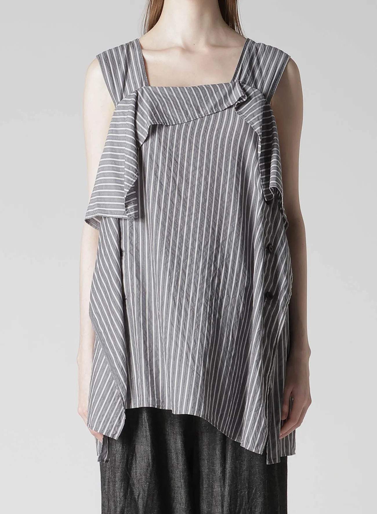 CELLULOSE STRIPE FLARE SLEEVELESS BLOUSE sold by Yohji Yamamoto product image thumbnail 4