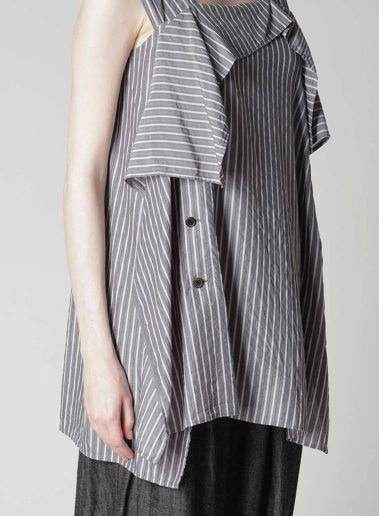 CELLULOSE STRIPE FLARE SLEEVELESS BLOUSE sold by Yohji Yamamoto product image thumbnail 5