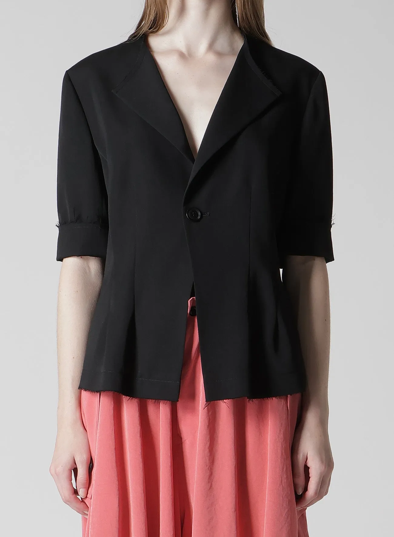 WOOL GABARDINE COLLARLESS SHORT JACKET sold by Yohji Yamamoto product image thumbnail 5