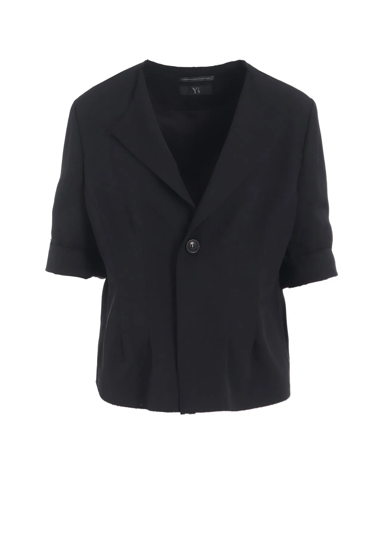 WOOL GABARDINE COLLARLESS SHORT JACKET sold by Yohji Yamamoto