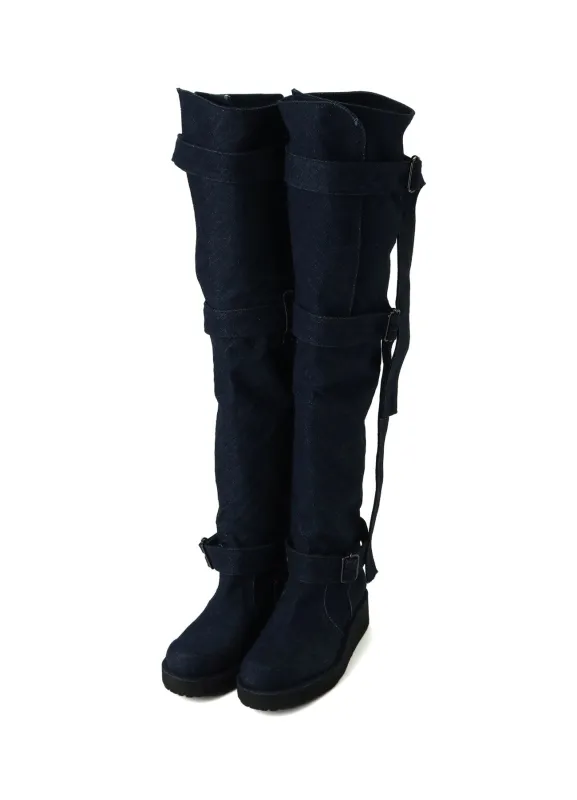 12 oz UNEVEN YARN DENIM LONG STRAP DENIM BOOTS sold by Yohji Yamamoto