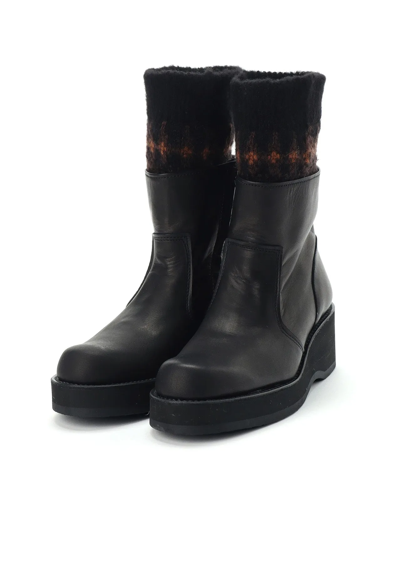 JACQUARD KNIT LEATHER COMBI NORDIC KNITTED BOOTS sold by Yohji Yamamoto