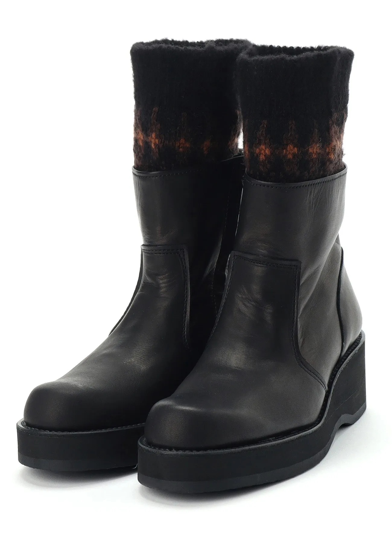 JACQUARD KNIT LEATHER COMBI NORDIC KNITTED BOOTS sold by Yohji Yamamoto product image thumbnail 2