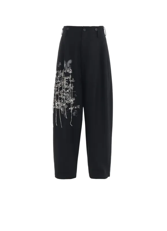 LAMB WOOL PRINTED MESSEGE EMBROIDERY 2 TUCK SUSPENDER PANTS sold by Yohji Yamamoto