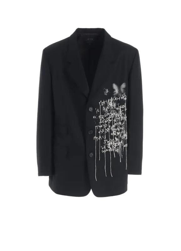 LAMB WOOL PRINTED MESSEGE EMBROIDERY TAILORED JACKET sold by Yohji Yamamoto