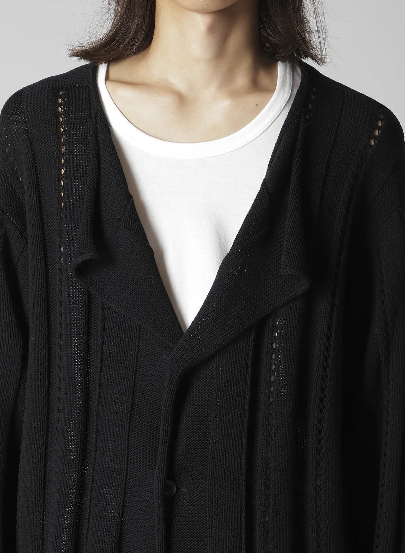 5G 1PLY OPENWORK RIB CARDIGAN sold by Yohji Yamamoto product image thumbnail 3