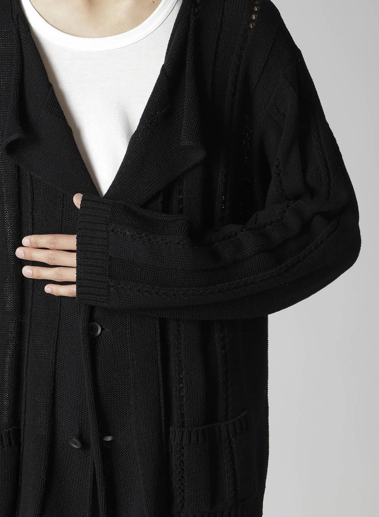 5G 1PLY OPENWORK RIB CARDIGAN sold by Yohji Yamamoto product image thumbnail 4