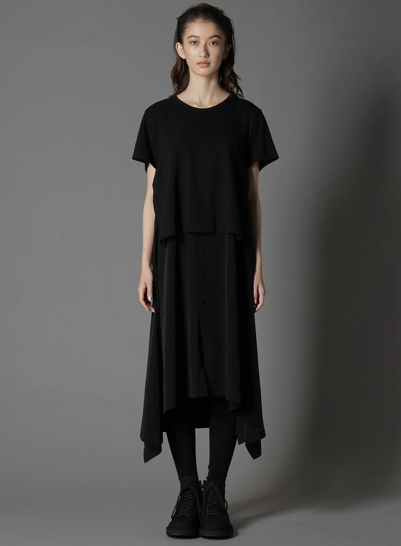 SILICON JERSEY+ CREPE DE CHINE DOCKING T-DRESS sold by Yohji Yamamoto product image thumbnail 3