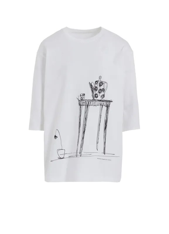 20/1 COMBED JERSEY POT & TABLE PRINT 3/4 SLEEVE SHIRT sold by Yohji Yamamoto