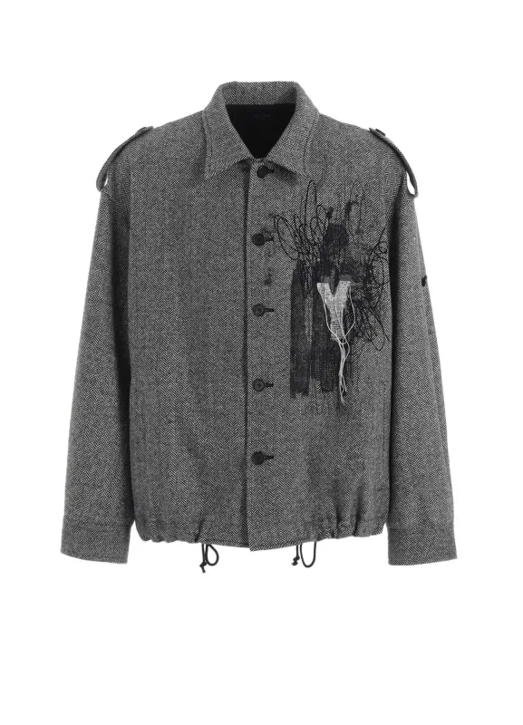 HERRINGBONE TWEED EPAULETTE OVERSIZED BLOUSON sold by Yohji Yamamoto
