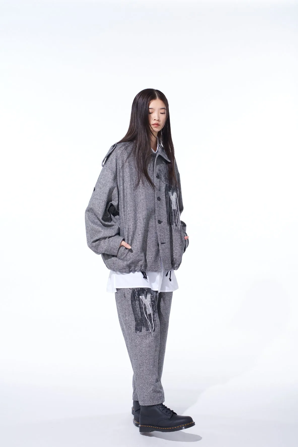 HERRINGBONE TWEED EPAULETTE OVERSIZED BLOUSON sold by Yohji Yamamoto product image thumbnail 5