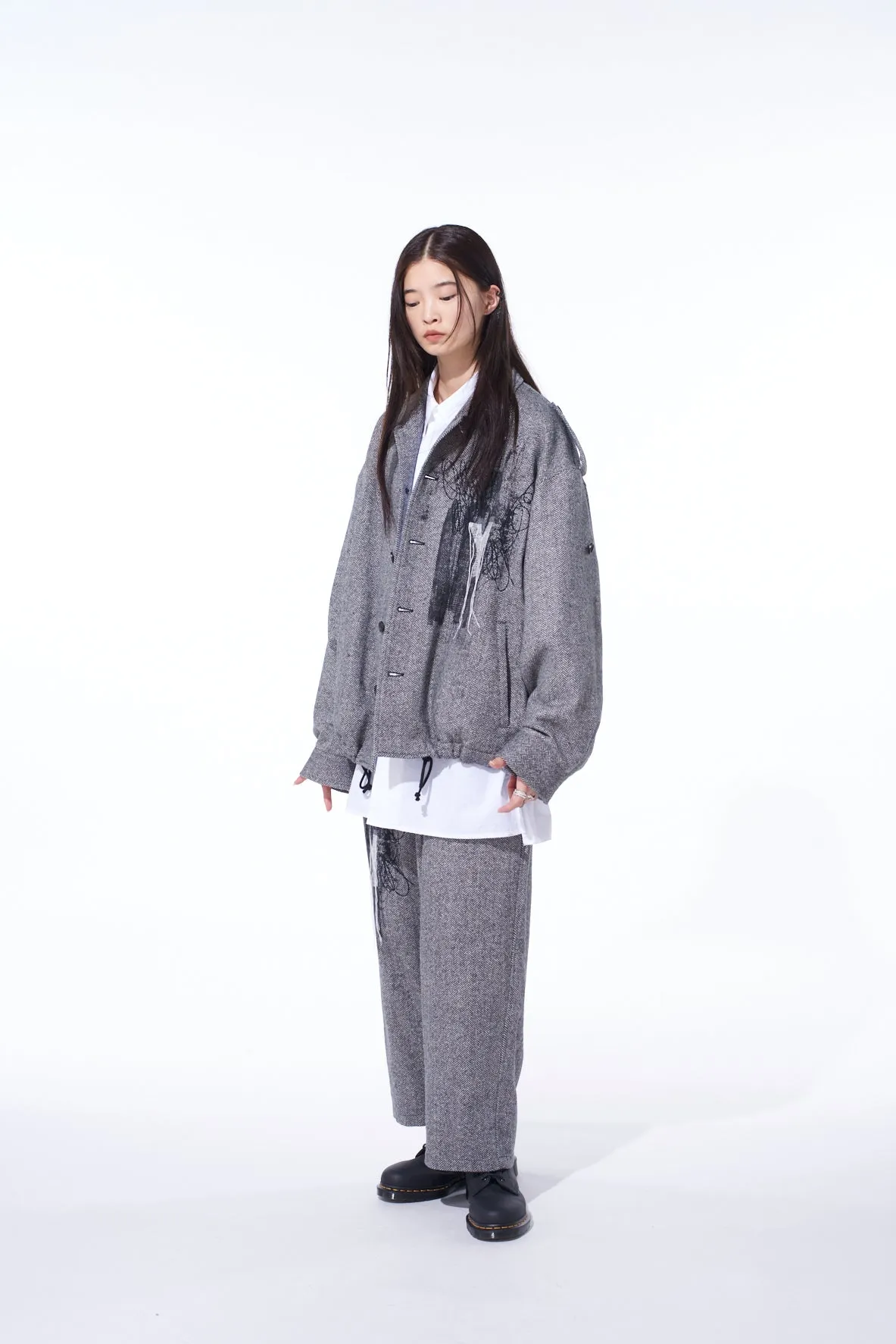HERRINGBONE TWEED EPAULETTE OVERSIZED BLOUSON sold by Yohji Yamamoto product image thumbnail 3