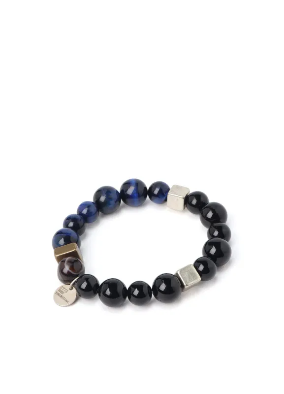 BLUE TIGER'S EYE+SMOKY QUARTZ BRASS BRACELET sold by Yohji Yamamoto