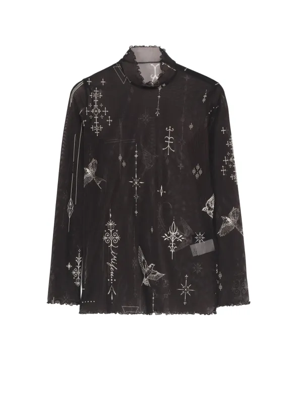 TATTOO PRINTED TULLE TURTLE NECK T sold by Yohji Yamamoto
