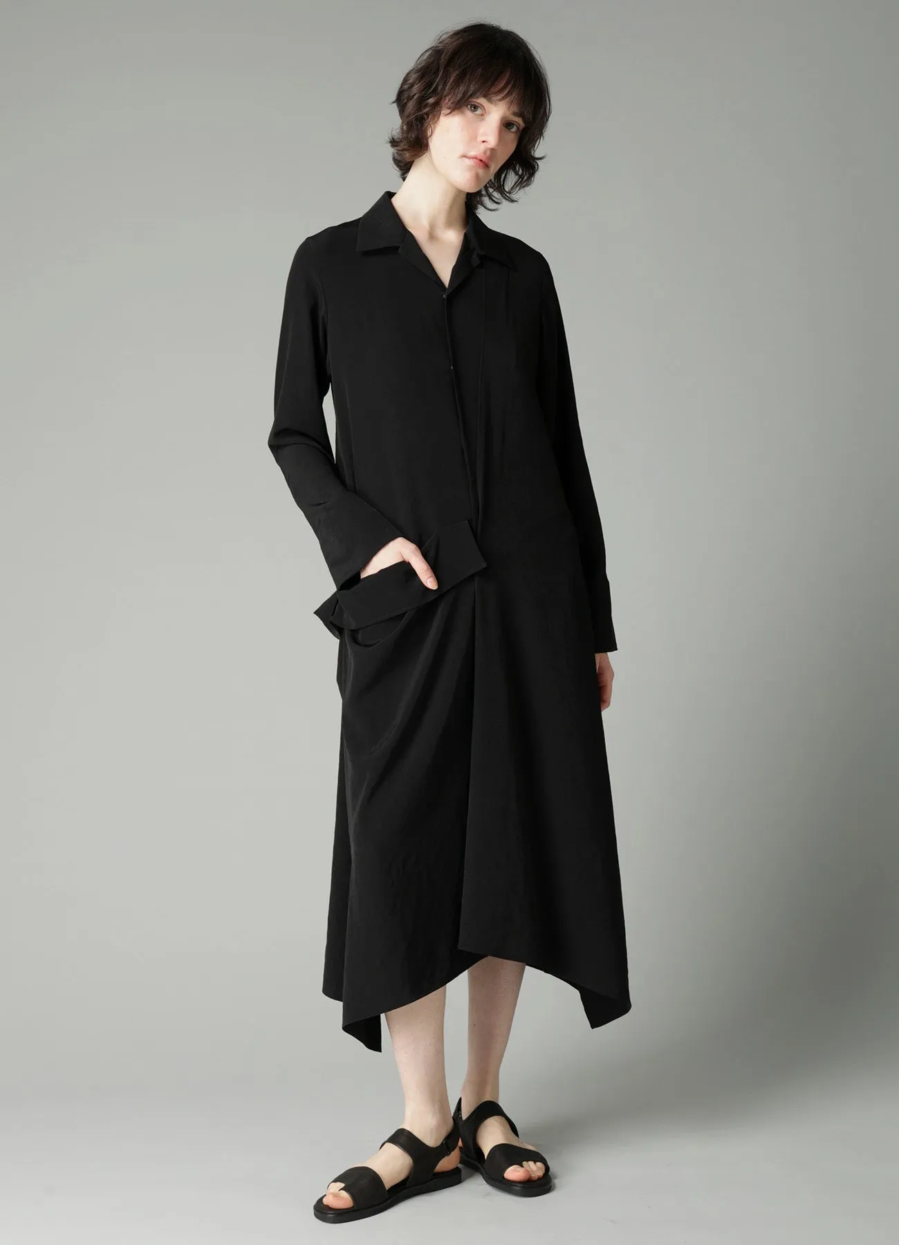 Ta/Pe CREPE DE CHINE R DRAPE DETAIL SHIRT DRESS sold by Yohji Yamamoto product image thumbnail 2
