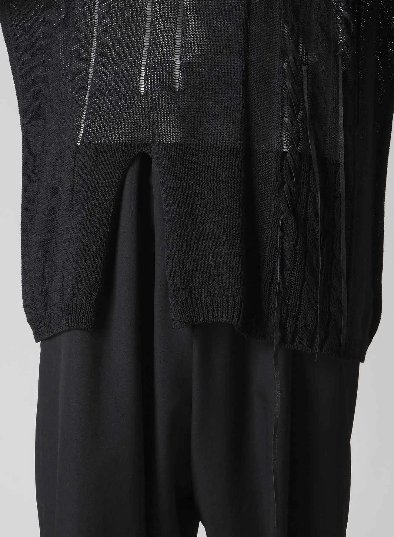 5G 2PLY DROP STITCH ROUND NECK LEATHER S PO sold by Yohji Yamamoto product image thumbnail 5