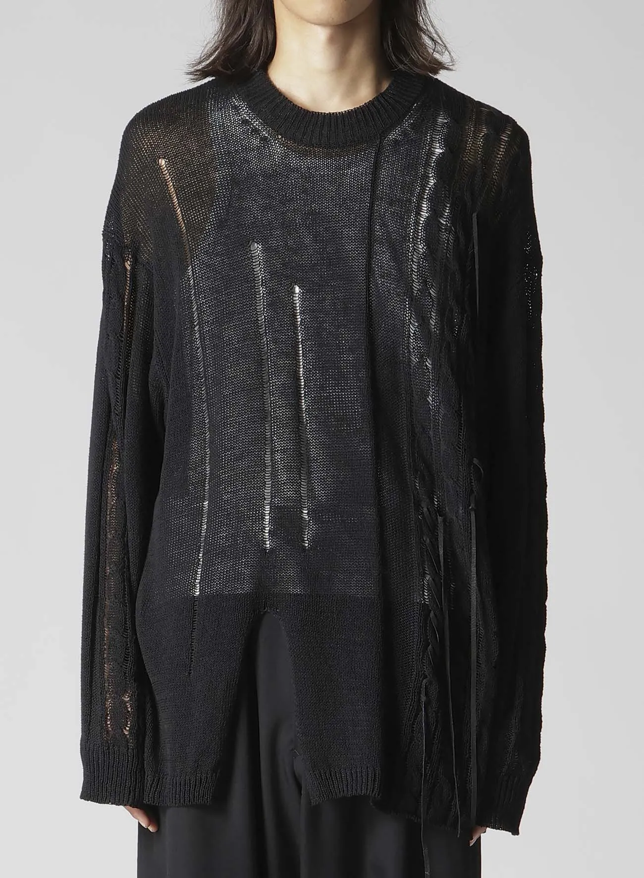 5G 2PLY DROP STITCH ROUND NECK LEATHER S PO sold by Yohji Yamamoto product image thumbnail 2