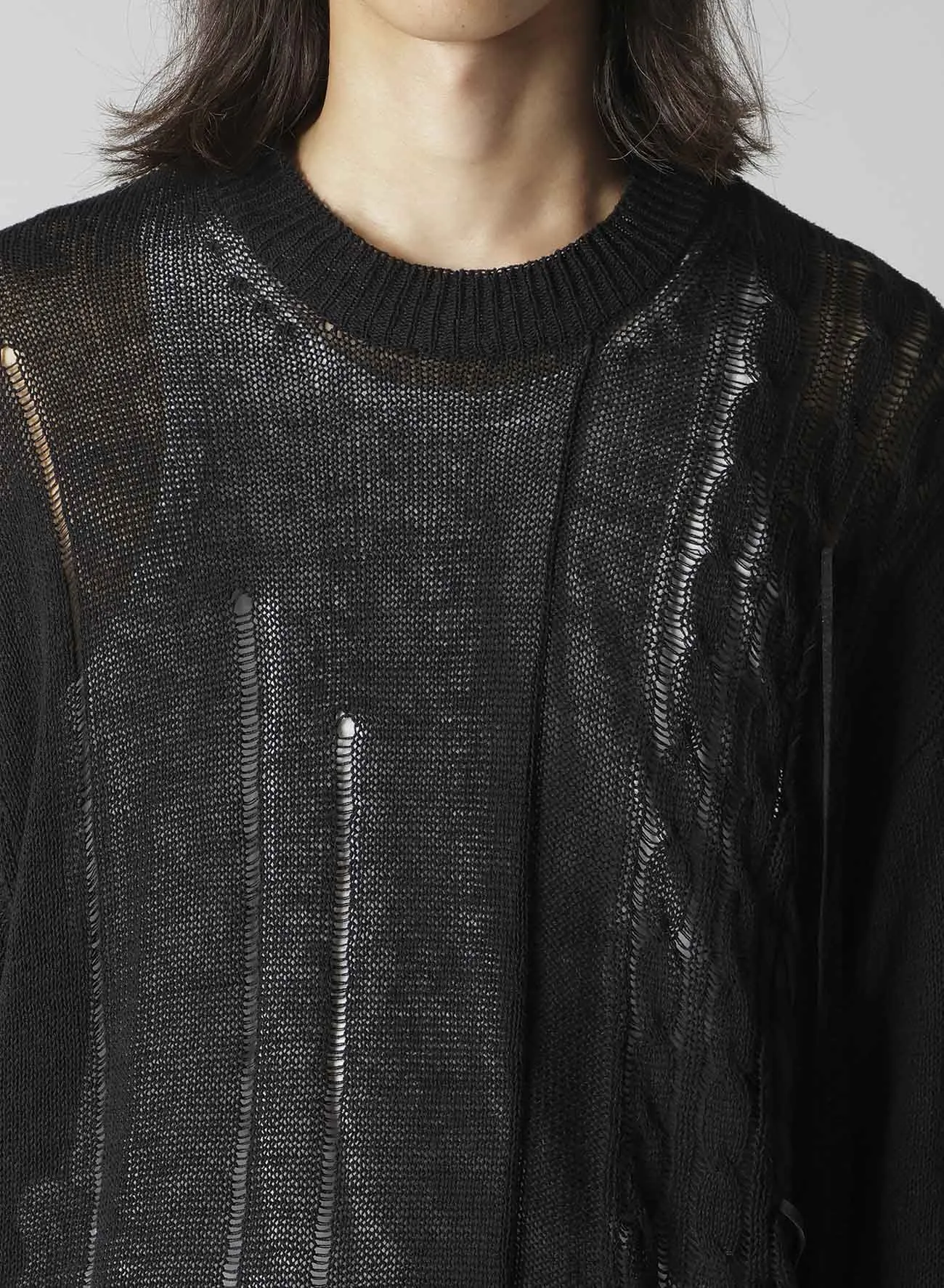 5G 2PLY DROP STITCH ROUND NECK LEATHER S PO sold by Yohji Yamamoto product image thumbnail 3