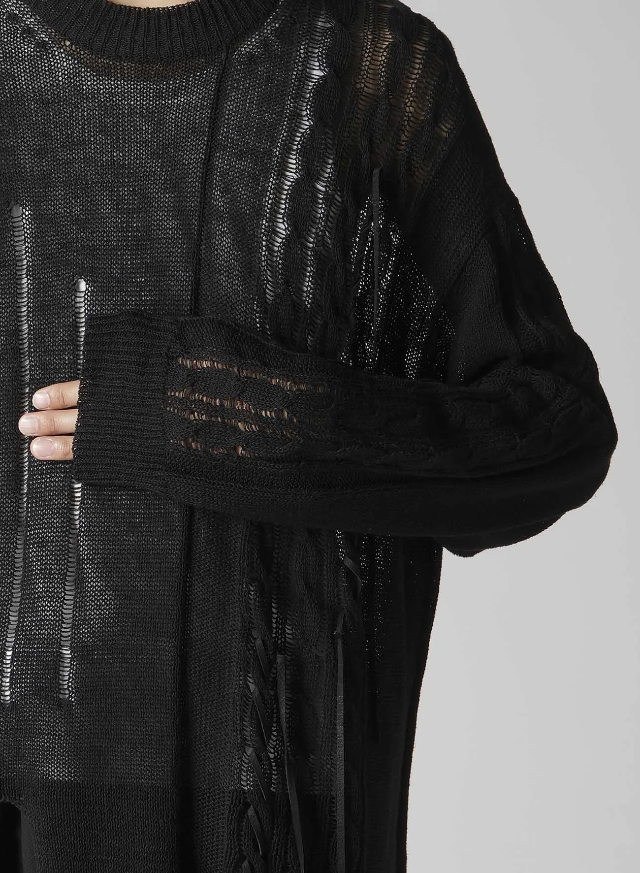 5G 2PLY DROP STITCH ROUND NECK LEATHER S PO sold by Yohji Yamamoto product image thumbnail 4