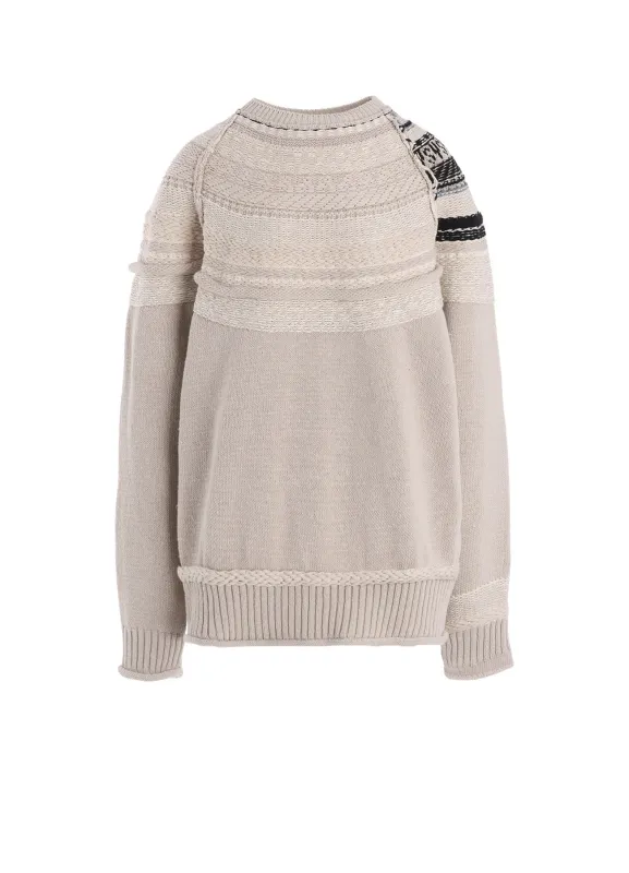 MIXED MATERIAL FAIR ISLE ROUND NECK PULLOVER made by Yohji Yamamoto