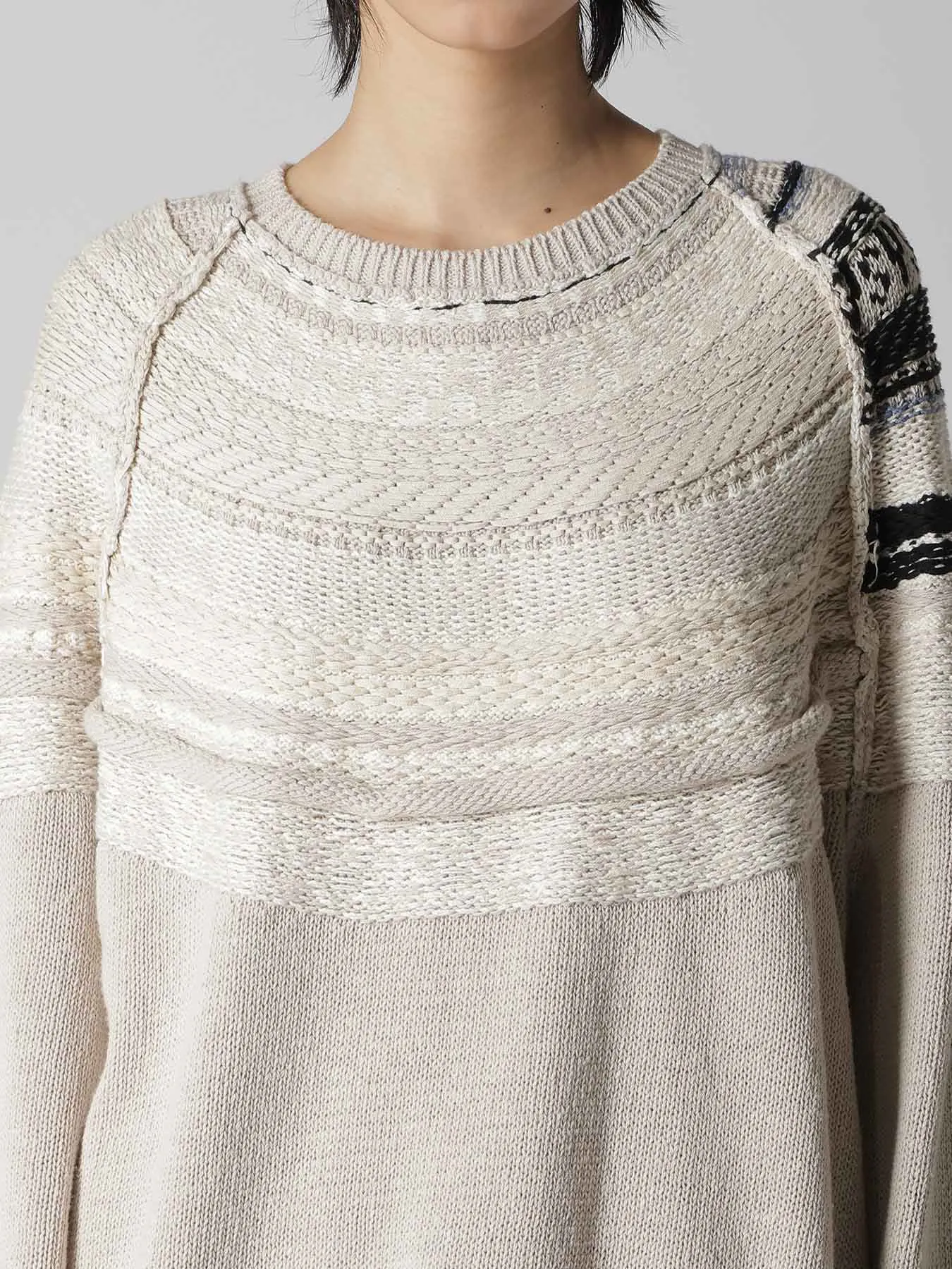 MIXED MATERIAL FAIR ISLE ROUND NECK PULLOVER sold by Yohji Yamamoto product image thumbnail 5