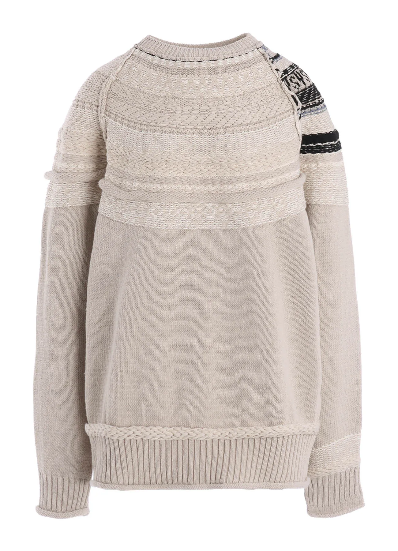 MIXED MATERIAL FAIR ISLE ROUND NECK PULLOVER sold by Yohji Yamamoto product image thumbnail 2