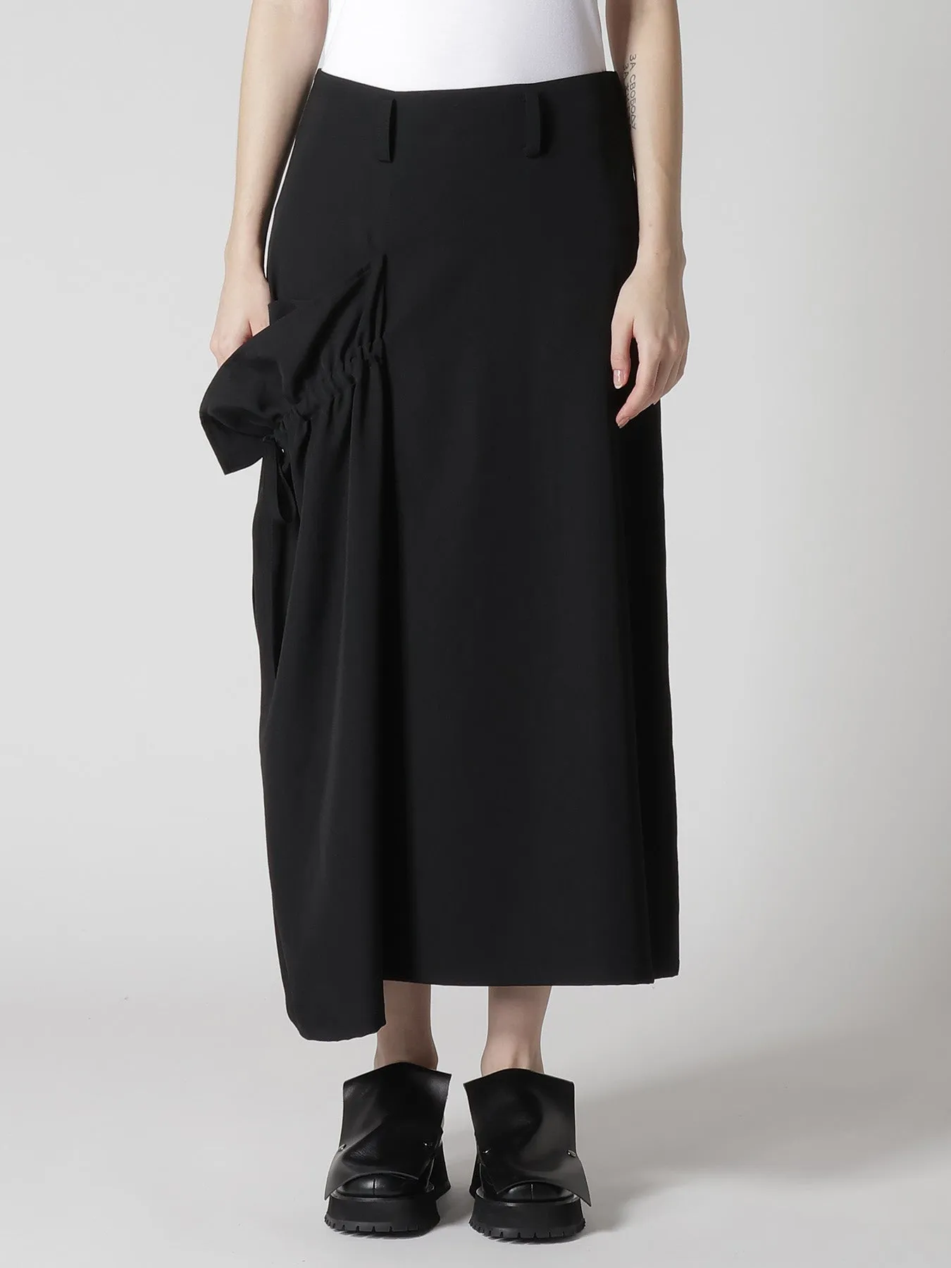 WOOL GABARDINE SIDE GATHERED SKIRT sold by Yohji Yamamoto product image thumbnail 4