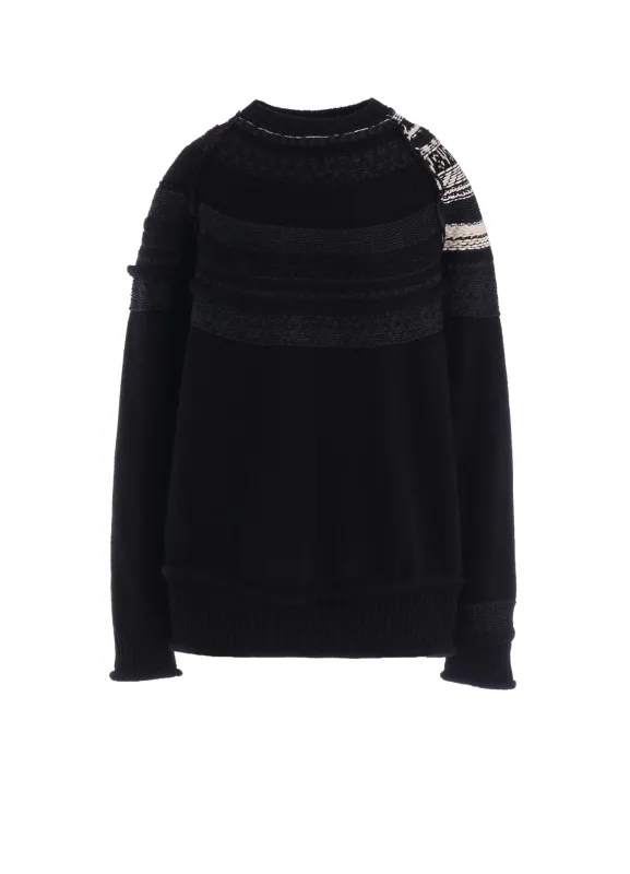 MIXED MATERIAL FAIR ISLE ROUND NECK PULLOVER sold by Yohji Yamamoto