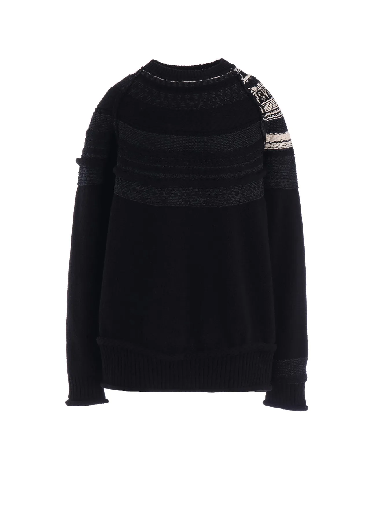 MIXED MATERIAL FAIR ISLE ROUND NECK PULLOVER sold by Yohji Yamamoto