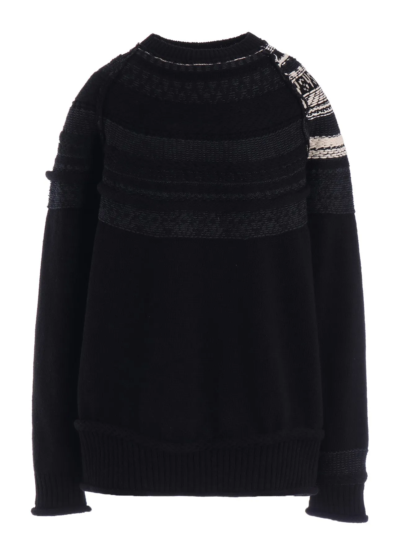 MIXED MATERIAL FAIR ISLE ROUND NECK PULLOVER sold by Yohji Yamamoto product image thumbnail 2