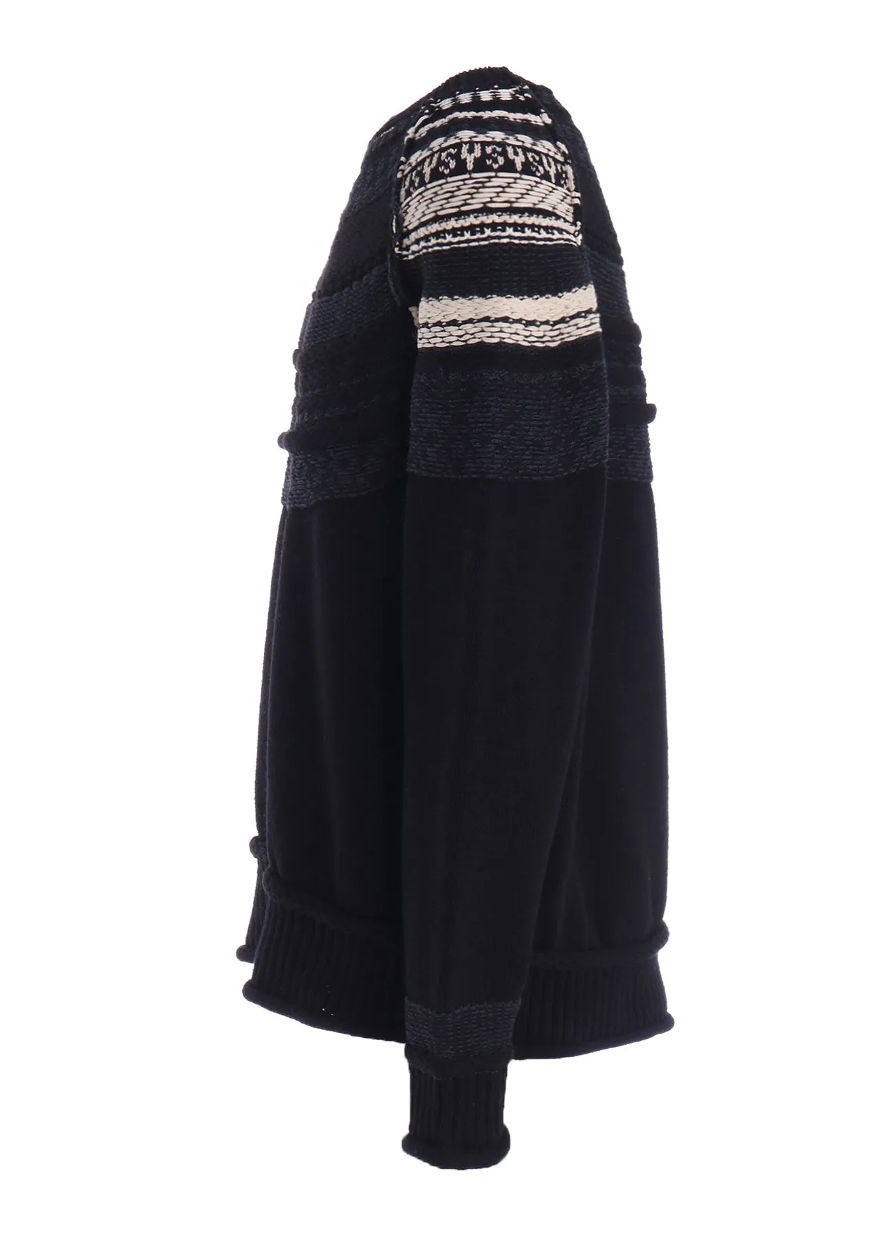 MIXED MATERIAL FAIR ISLE ROUND NECK PULLOVER sold by Yohji Yamamoto product image thumbnail 3