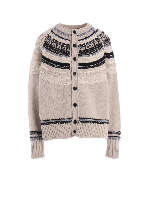 MIXED MATERIAL FAIR ISLE ROUND NECK CARDIGAN made by Yohji Yamamoto