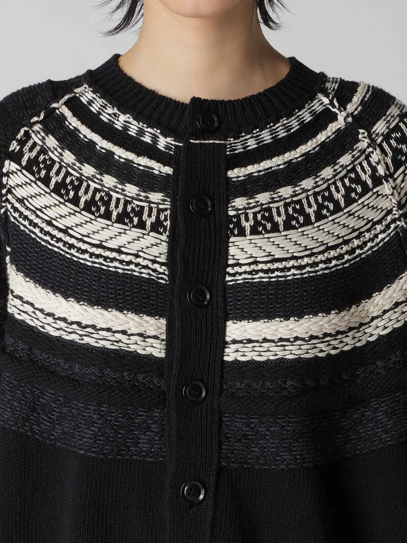 MIXED MATERIAL FAIR ISLE ROUND NECK CARDIGAN sold by Yohji Yamamoto product image thumbnail 5