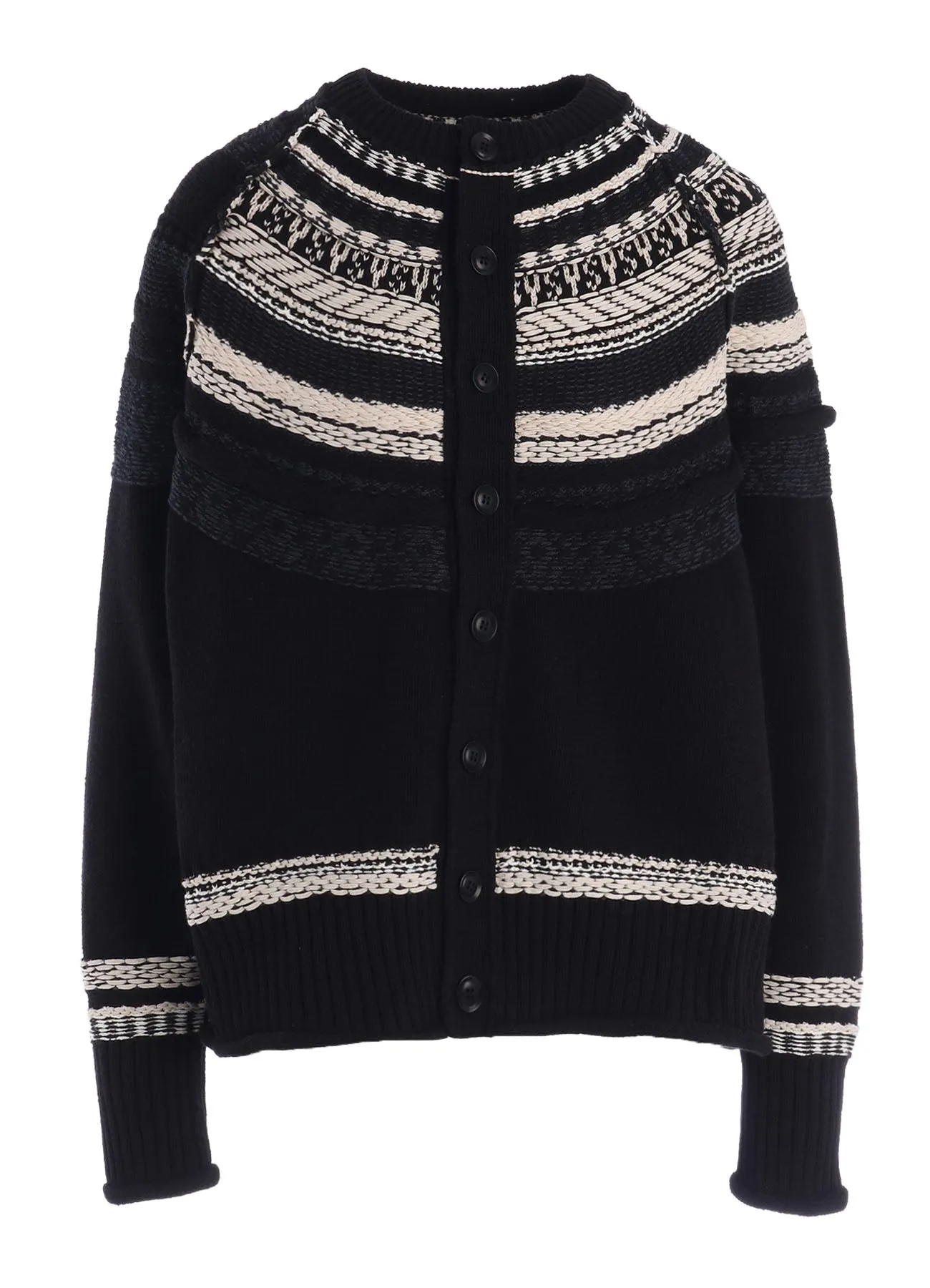 MIXED MATERIAL FAIR ISLE ROUND NECK CARDIGAN sold by Yohji Yamamoto product image thumbnail 2
