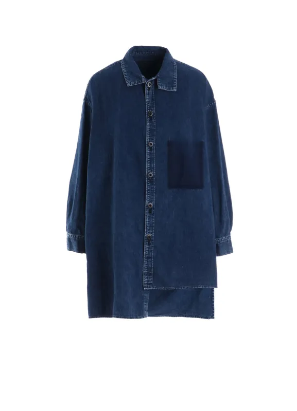 6OZ DENIM CHEMICAL WASH ASYMMETRIC BIG BLOUSE made by Yohji Yamamoto