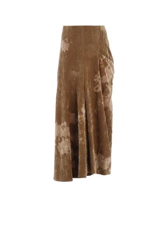 DISCHARGE-PRINTED VELVET SIDE DRAPE SKIRT sold by Yohji Yamamoto