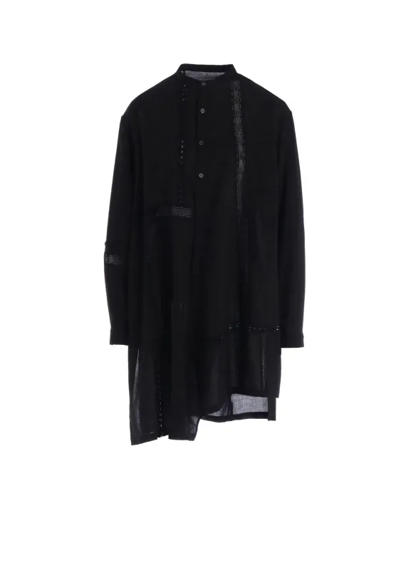 COTTON LACE PATCHWORK STAND COLLAR BLOUSE sold by Yohji Yamamoto