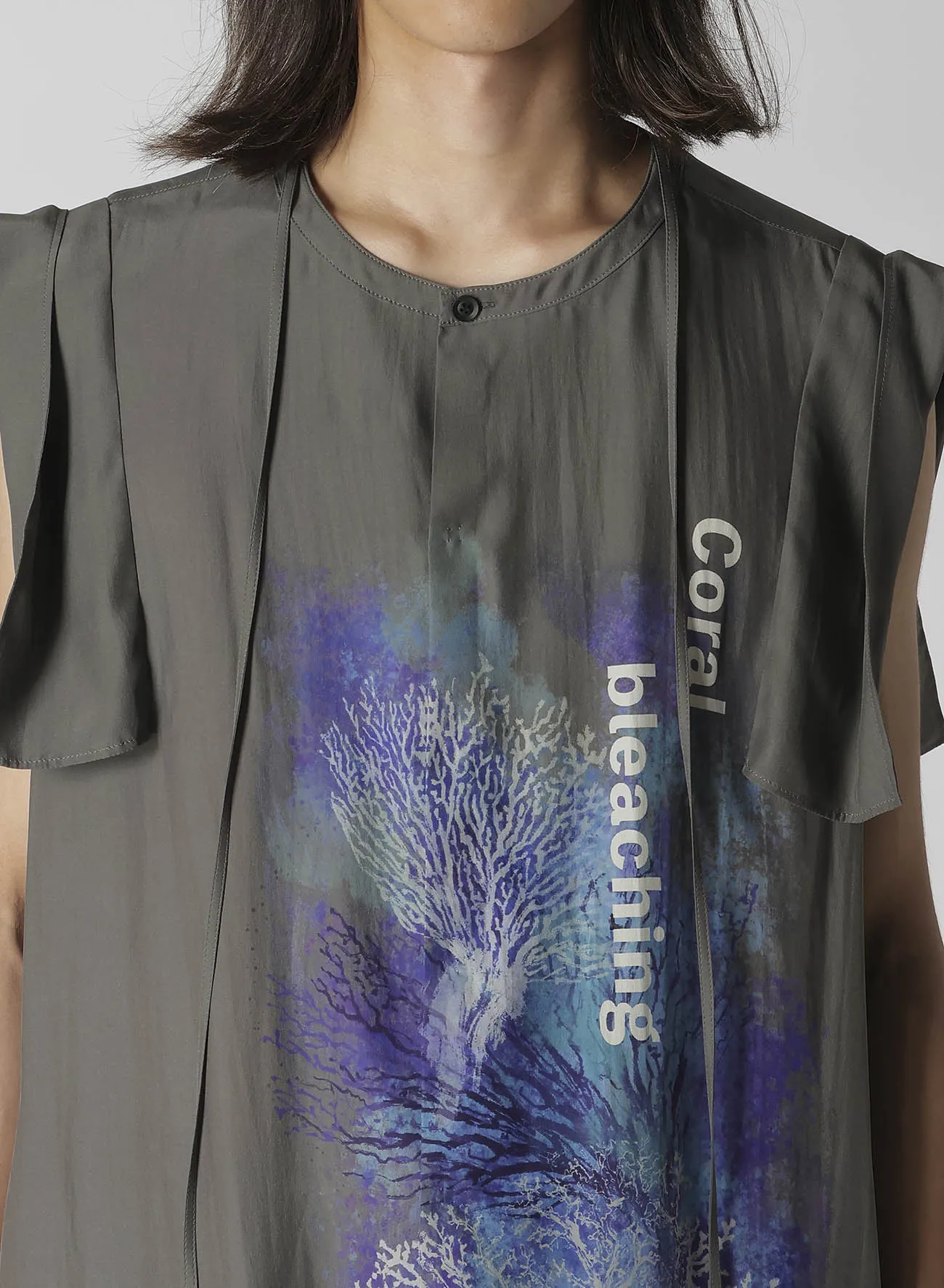 CORAL INK DYED SLEEVELESS STRING COLLAR BLOUSE sold by Yohji Yamamoto product image thumbnail 4