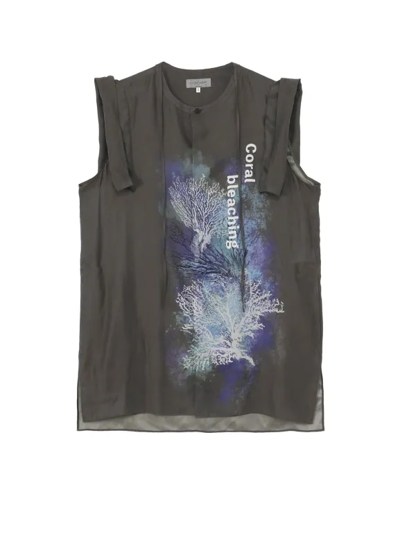 CORAL INK DYED SLEEVELESS STRING COLLAR BLOUSE made by Yohji Yamamoto