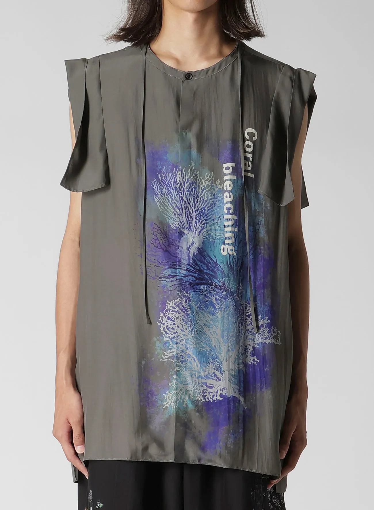 CORAL INK DYED SLEEVELESS STRING COLLAR BLOUSE sold by Yohji Yamamoto product image thumbnail 3