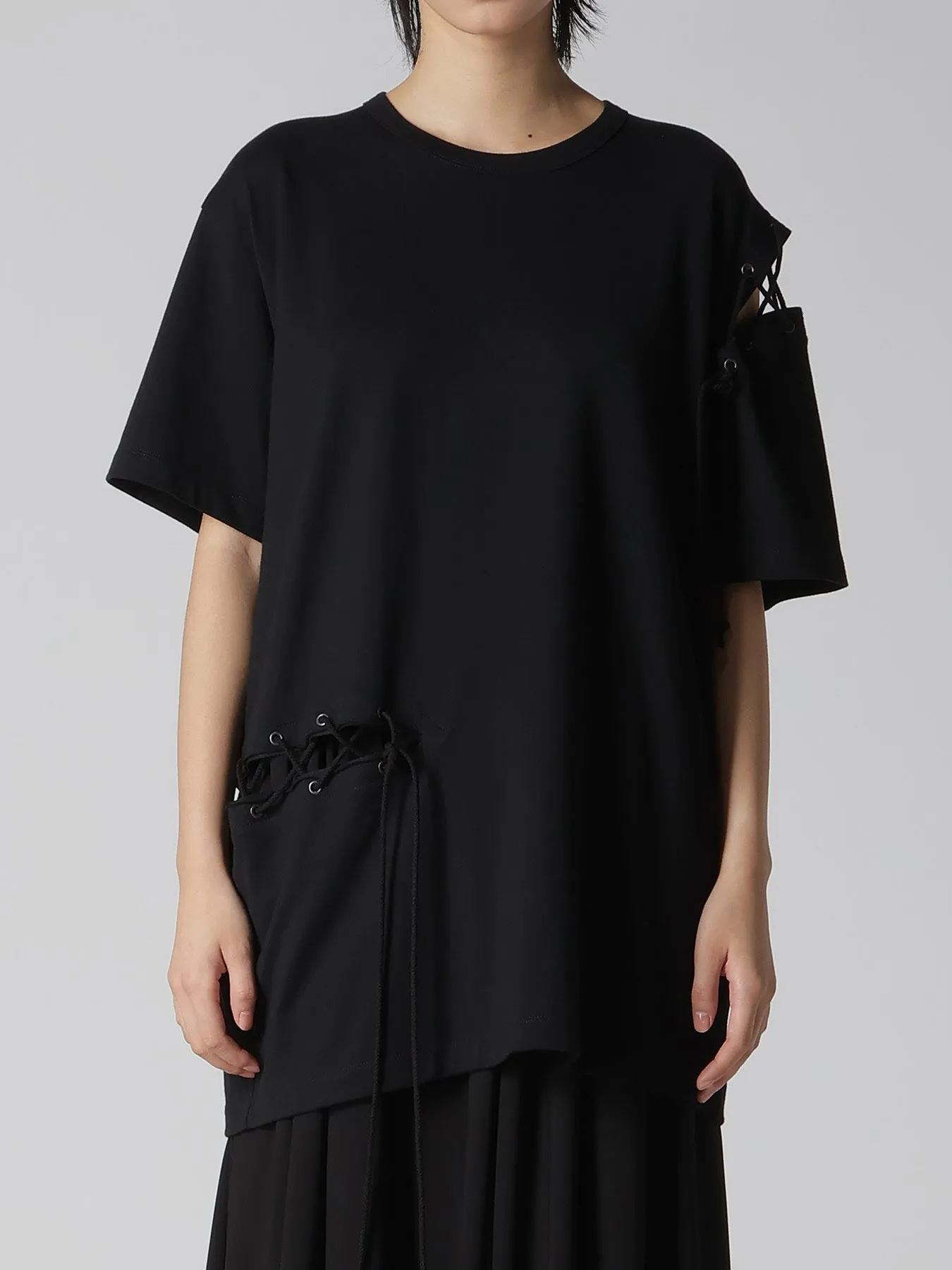 COTTON JERSEY LACE UP HALF SLEEVE TEE sold by Yohji Yamamoto product image thumbnail 4