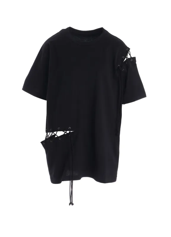 COTTON JERSEY LACE UP HALF SLEEVE TEE sold by Yohji Yamamoto