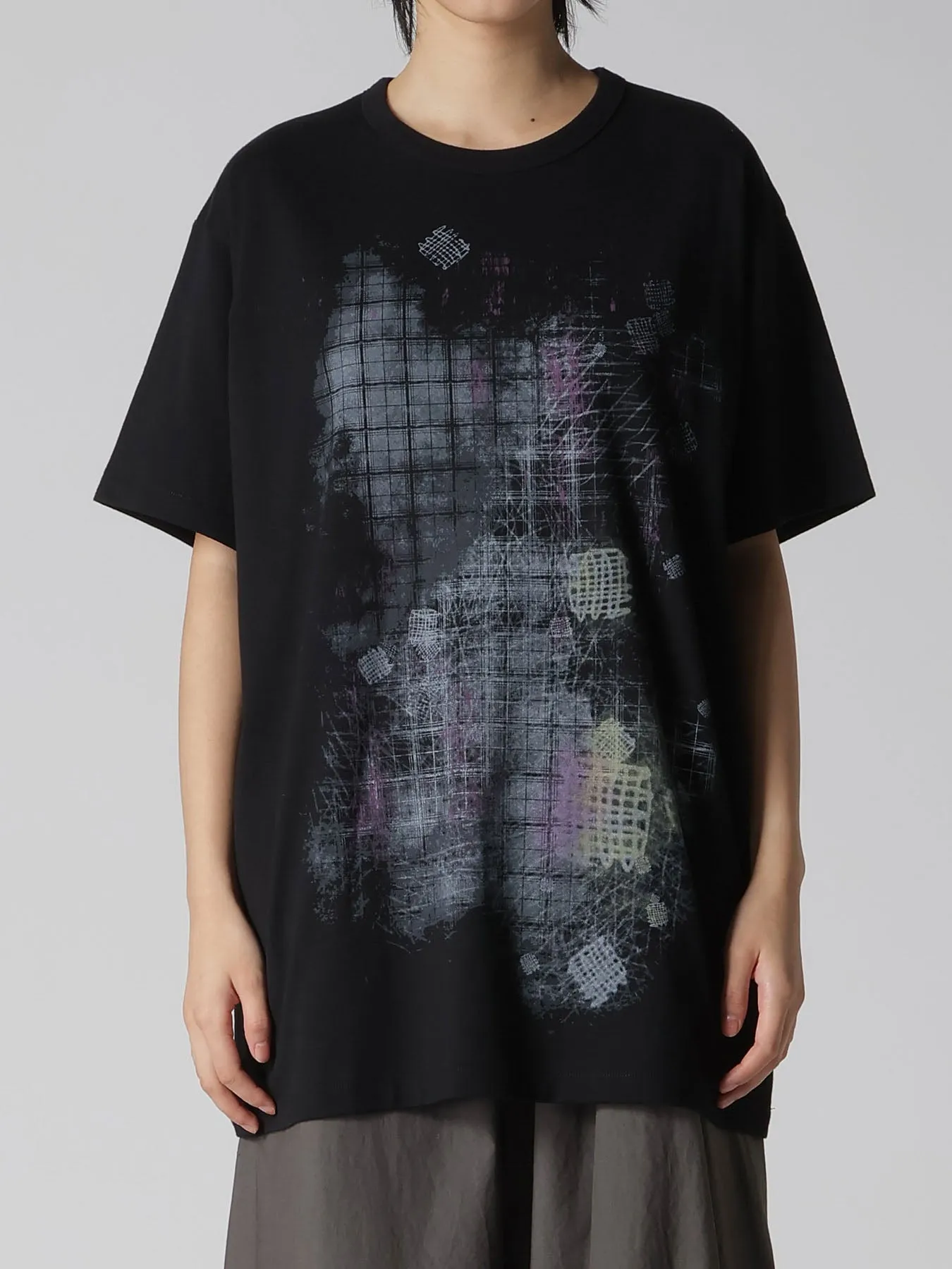 COTTON JERSEY PLAID PRINT SHORT SLEEVE BIG TEE sold by Yohji Yamamoto product image thumbnail 4