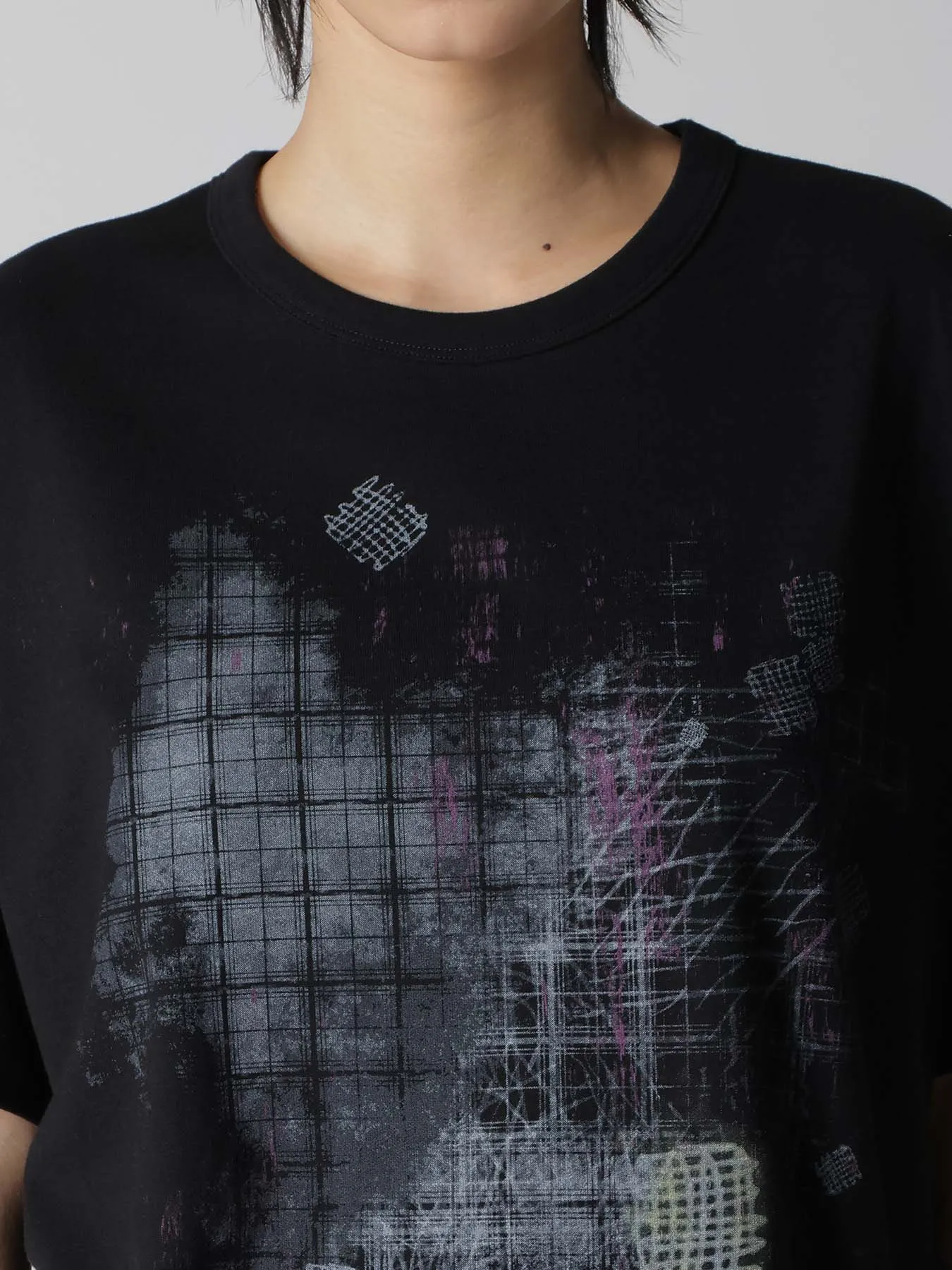 COTTON JERSEY PLAID PRINT SHORT SLEEVE BIG TEE sold by Yohji Yamamoto product image thumbnail 5