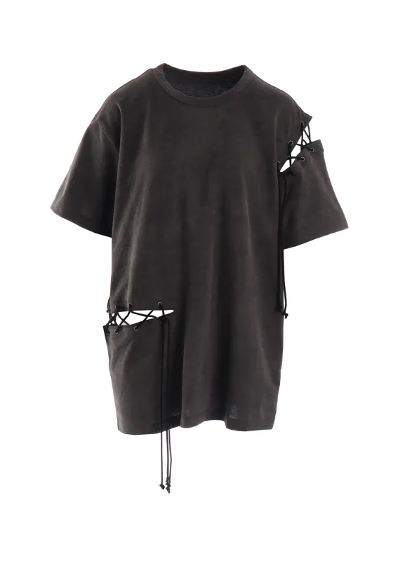 COTTON JERSEY LACE UP HALF SLEEVE TEE sold by Yohji Yamamoto