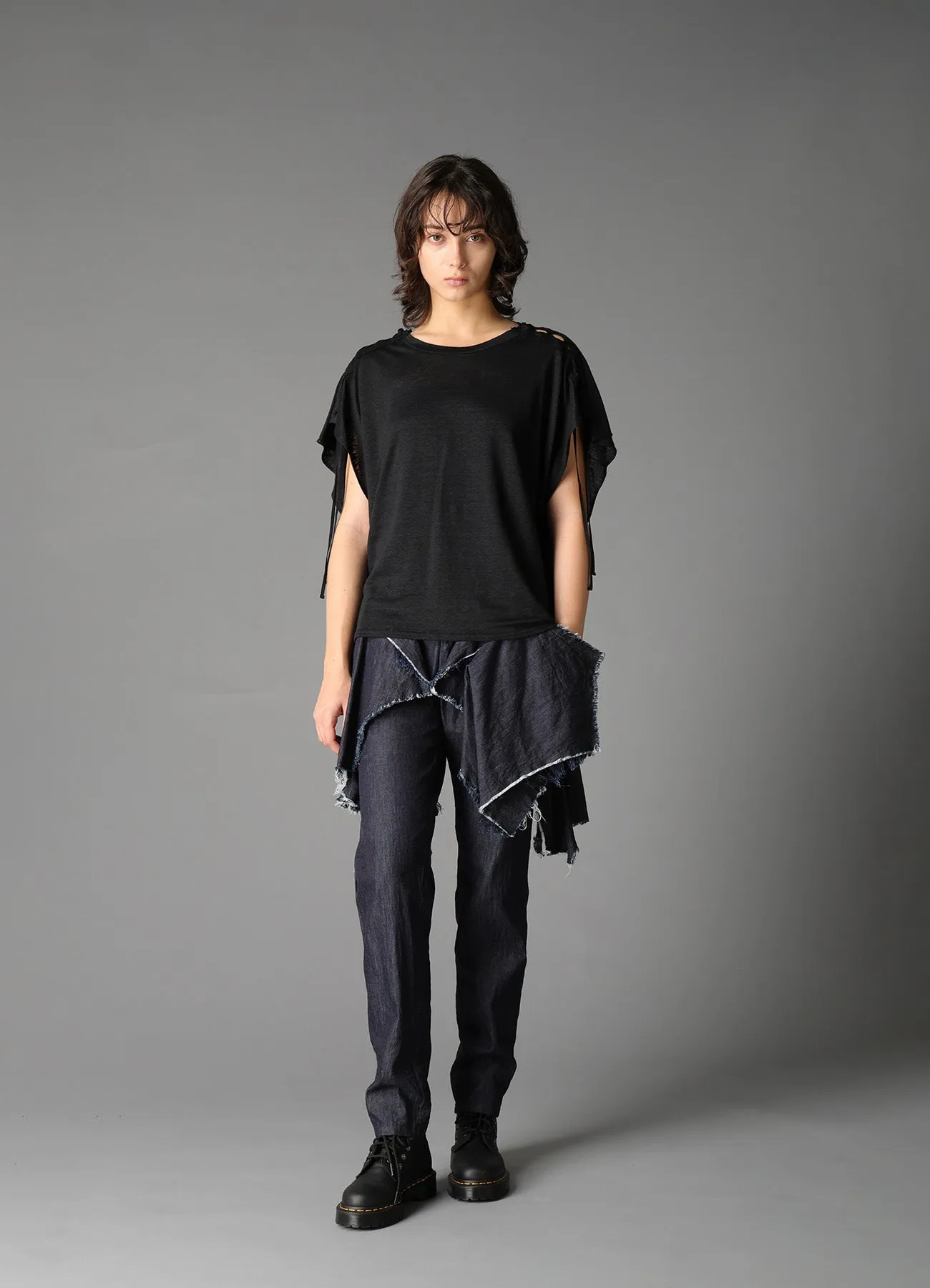 LI/ SINGLE JERSEY LACE UP SQUARE TEE sold by Yohji Yamamoto product image thumbnail 4