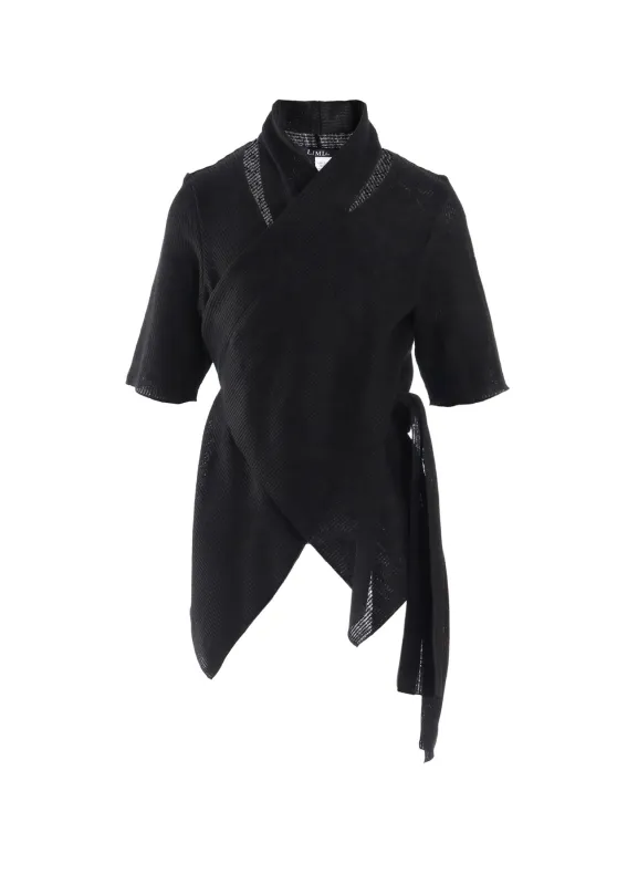 DROP-STITCH STRIPES SCARF DETAIL SHORT CARDIGAN sold by Yohji Yamamoto