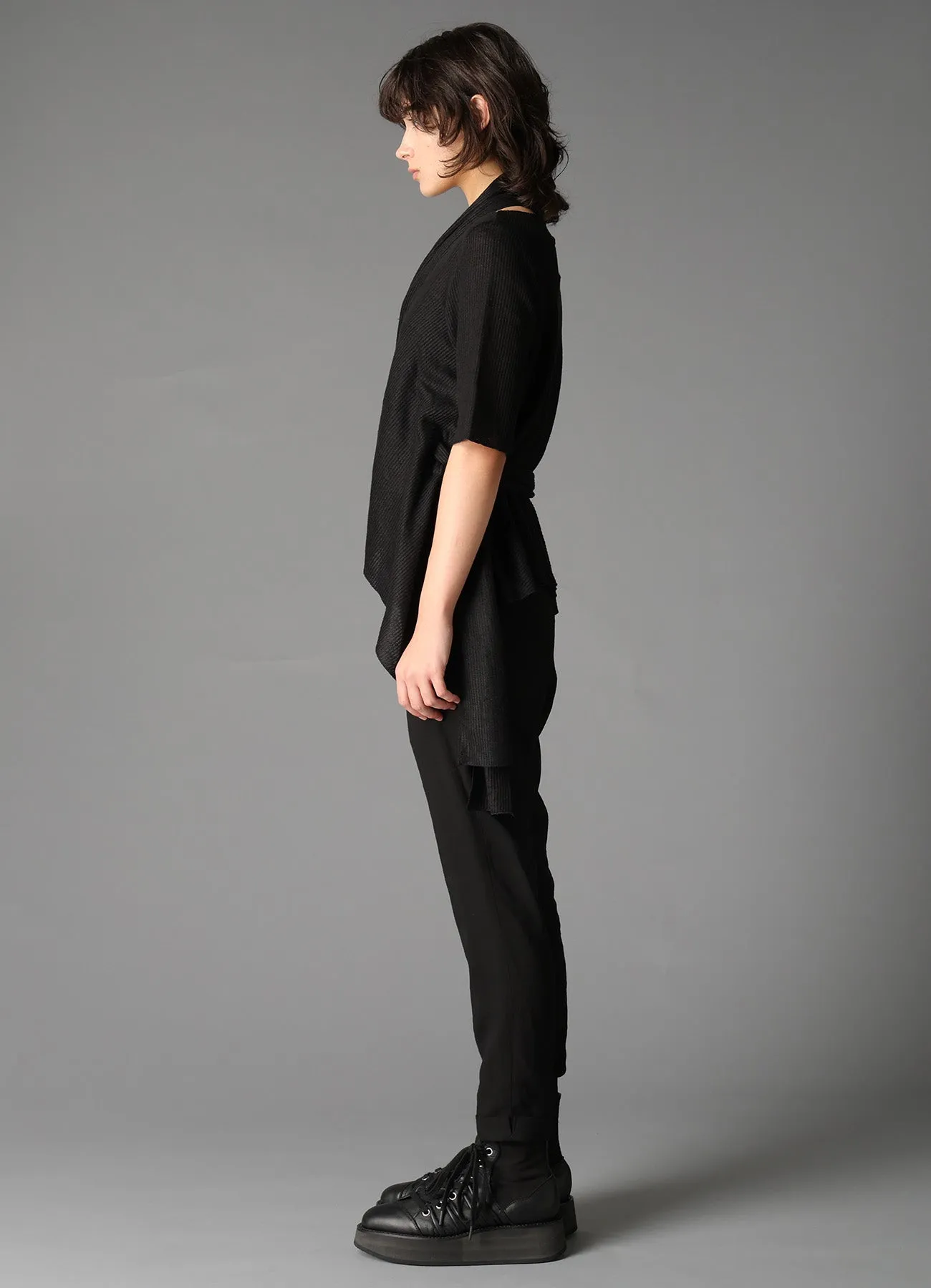 DROP-STITCH STRIPES SCARF DETAIL SHORT CARDIGAN sold by Yohji Yamamoto product image thumbnail 5